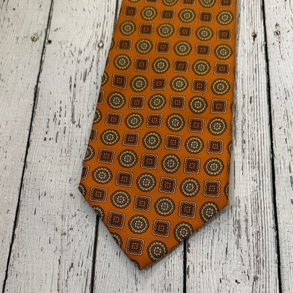 Robert Talbott Orange Medallion Silk Tie with red and Blue Accents